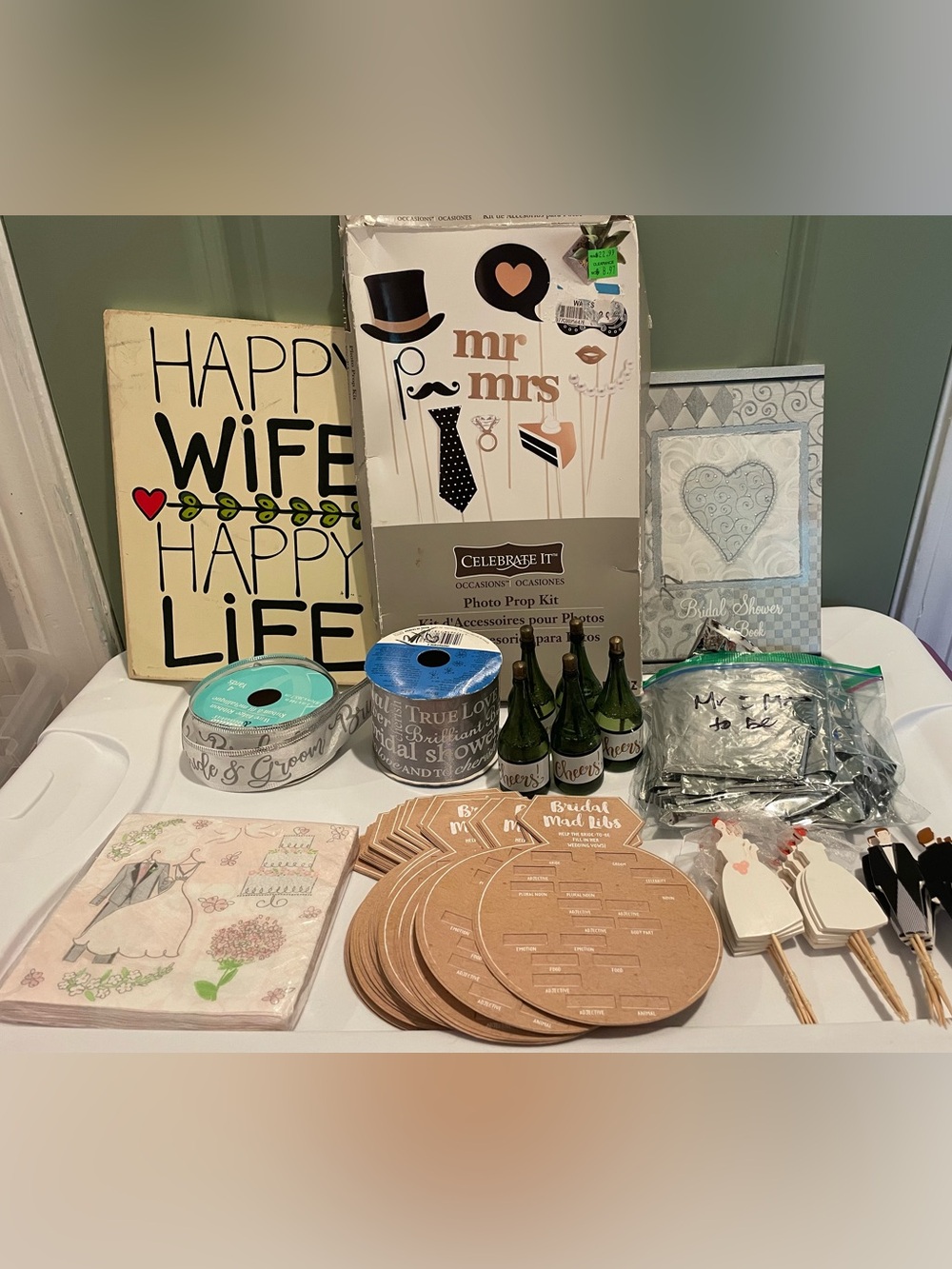 Bridal engagement bride groom party Decor Set with signs napkins ribbon games